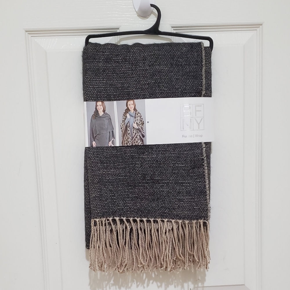 BFNY Dark Gray Cozy Ruana Wrap